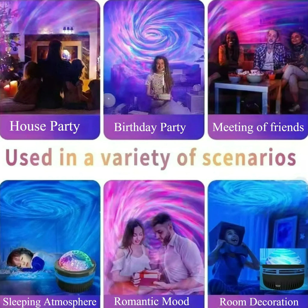 LED Starry Sky Light RGB Galaxy Projector Atmosphere Projection Lamp Christmas Halloween Remote Control 7 Color Home Auto Rotate