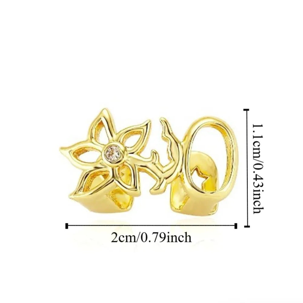 Glossy Finish Double Hollow Flower Grillz Silver Gold Teeth Grillz Vintage Copper Irregular Shape Tooth Grills Events