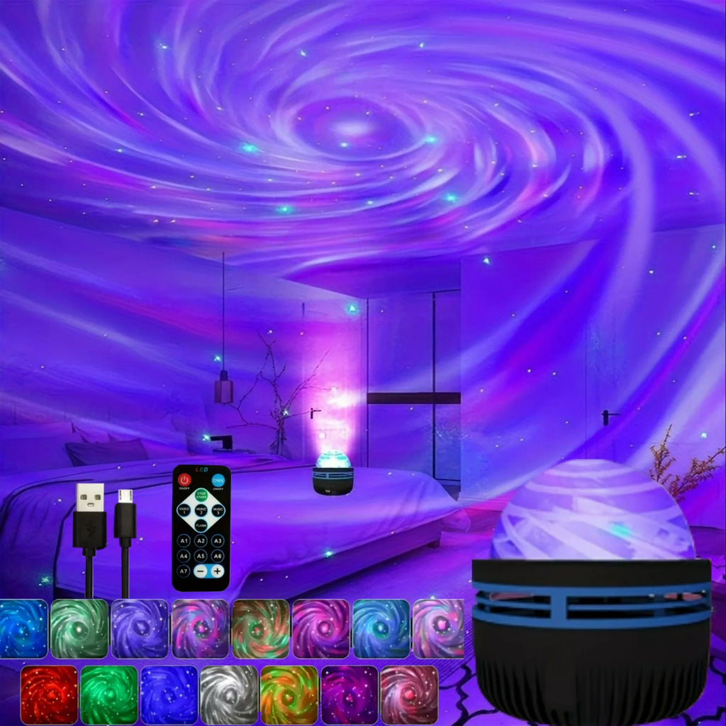 LED Starry Sky Light RGB Galaxy Projector Atmosphere Projection Lamp Christmas Halloween Remote Control 7 Color Home Auto Rotate