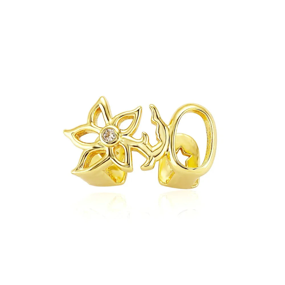 Glossy Finish Double Hollow Flower Grillz Silver Gold Teeth Grillz Vintage Copper Irregular Shape Tooth Grills Events