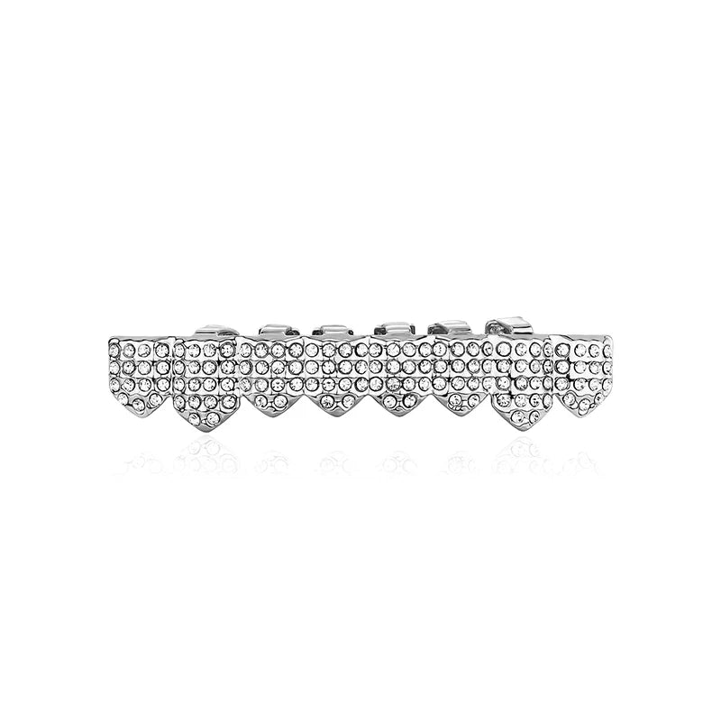 Hip Hop Iced Out Teeth Grillz Caps Cubic Zircon Micro Pave Top & Bottom Charm Grills Set For Men Women Jewelry Box Pack Gift