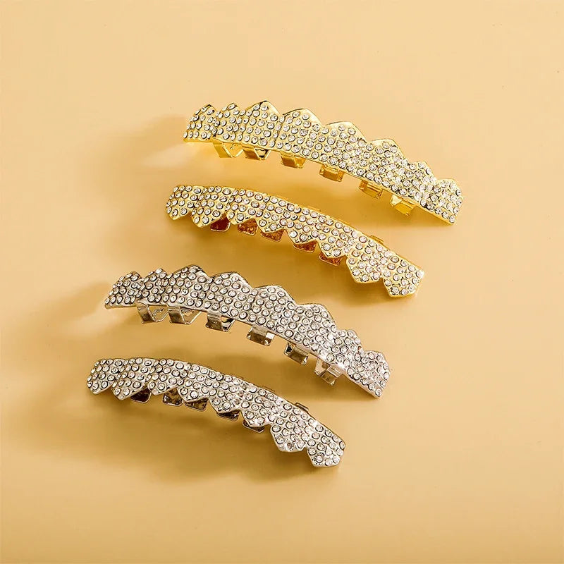 Hip Hop Iced Out Teeth Grillz Caps Cubic Zircon Micro Pave Top & Bottom Charm Grills Set For Men Women Jewelry Box Pack Gift