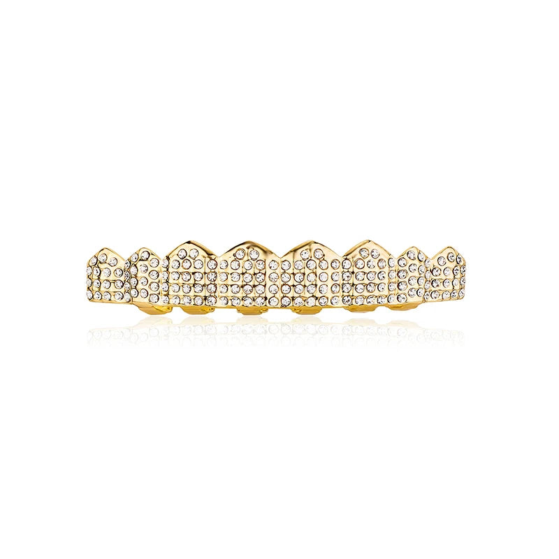 Hip Hop Iced Out Teeth Grillz Caps Cubic Zircon Micro Pave Top & Bottom Charm Grills Set For Men Women Jewelry Box Pack Gift