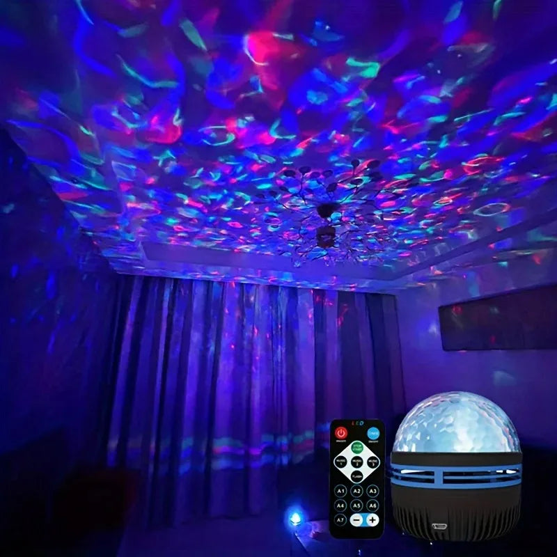LED Starry Sky Light RGB Galaxy Projector Atmosphere Projection Lamp Christmas Halloween Remote Control 7 Color Home Auto Rotate