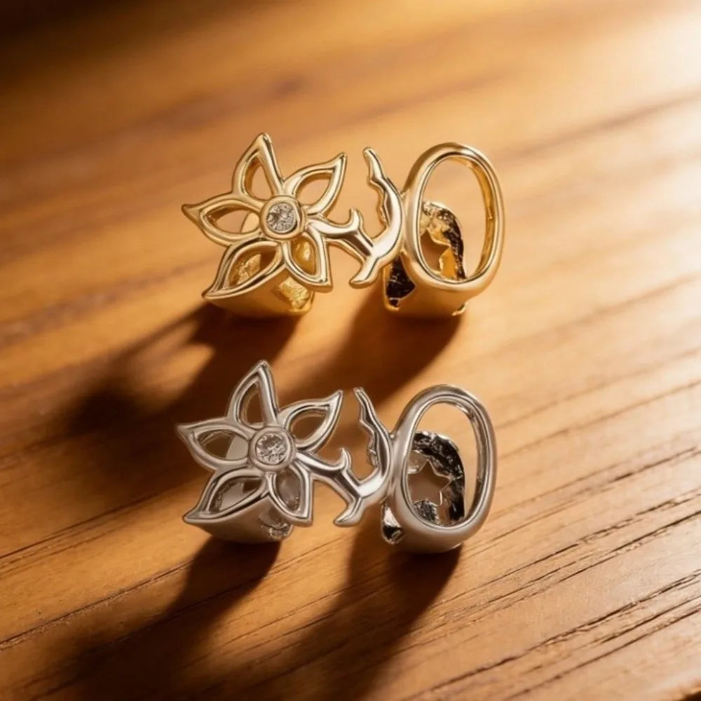 Glossy Finish Double Hollow Flower Grillz Silver Gold Teeth Grillz Vintage Copper Irregular Shape Tooth Grills Events