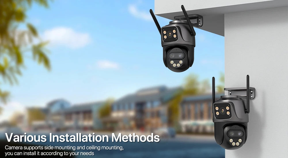 IP Camera 6K 9MP HD WiFi Outdoor Camera 8x Zoom Three Lens Dual Screen Home Security PTZ Camera 6MP Video Surveillance iCSee