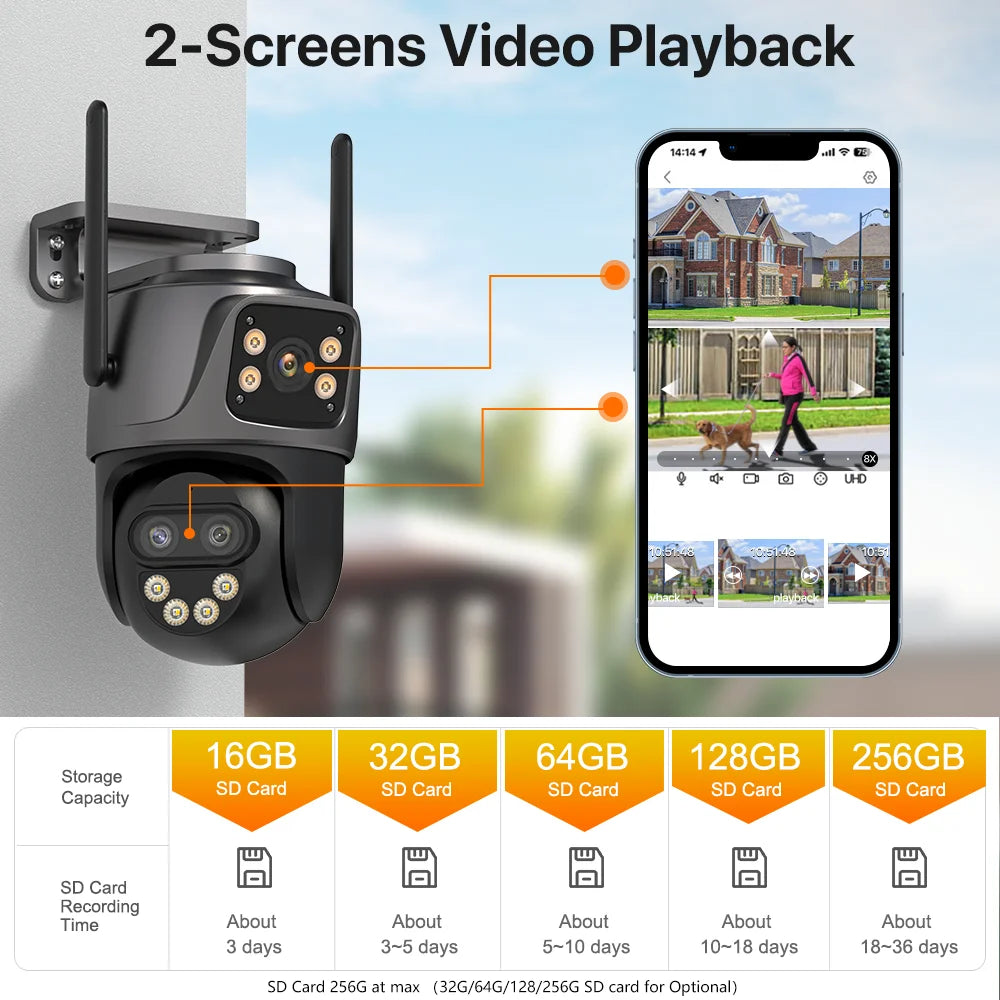 IP Camera 6K 9MP HD WiFi Outdoor Camera 8x Zoom Three Lens Dual Screen Home Security PTZ Camera 6MP Video Surveillance iCSee