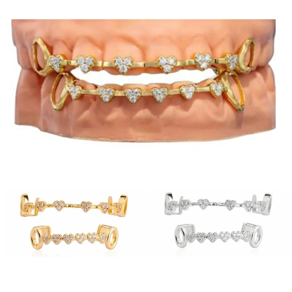 Trendy Hip Hop Dental Grills rhinestone Zircon Charm Teeth Grillz Vacuum plating Gold/Silver Men Women Jewelry Party Cosplay