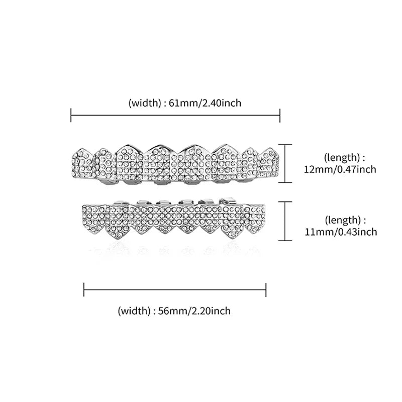 Hip Hop Iced Out Teeth Grillz Caps Cubic Zircon Micro Pave Top & Bottom Charm Grills Set For Men Women Jewelry Box Pack Gift