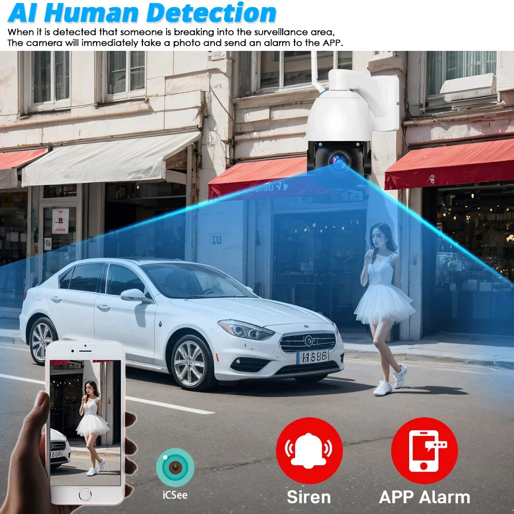 Smart 4K 8MP WiFi Security IP Camera Outdoor Wirelss Video Camera 50x Optical Zoom Surveillance Network Wireless CCTV PTZ iCSee
