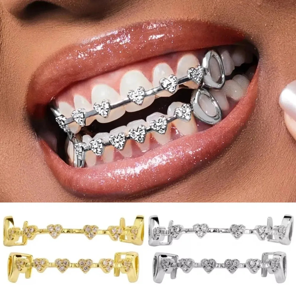 Trendy Hip Hop Dental Grills rhinestone Zircon Charm Teeth Grillz Vacuum plating Gold/Silver Men Women Jewelry Party Cosplay