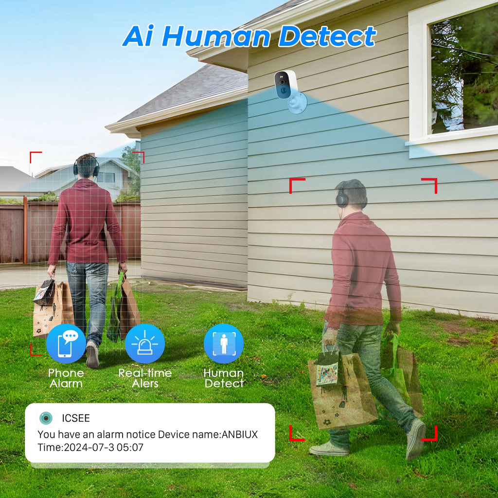 Security Cameras Wireless Outdoor, 8MP 4K Battery Powered WiFi Camera AI Motion Siren Spotlight, Color Night Vision, Waterproof